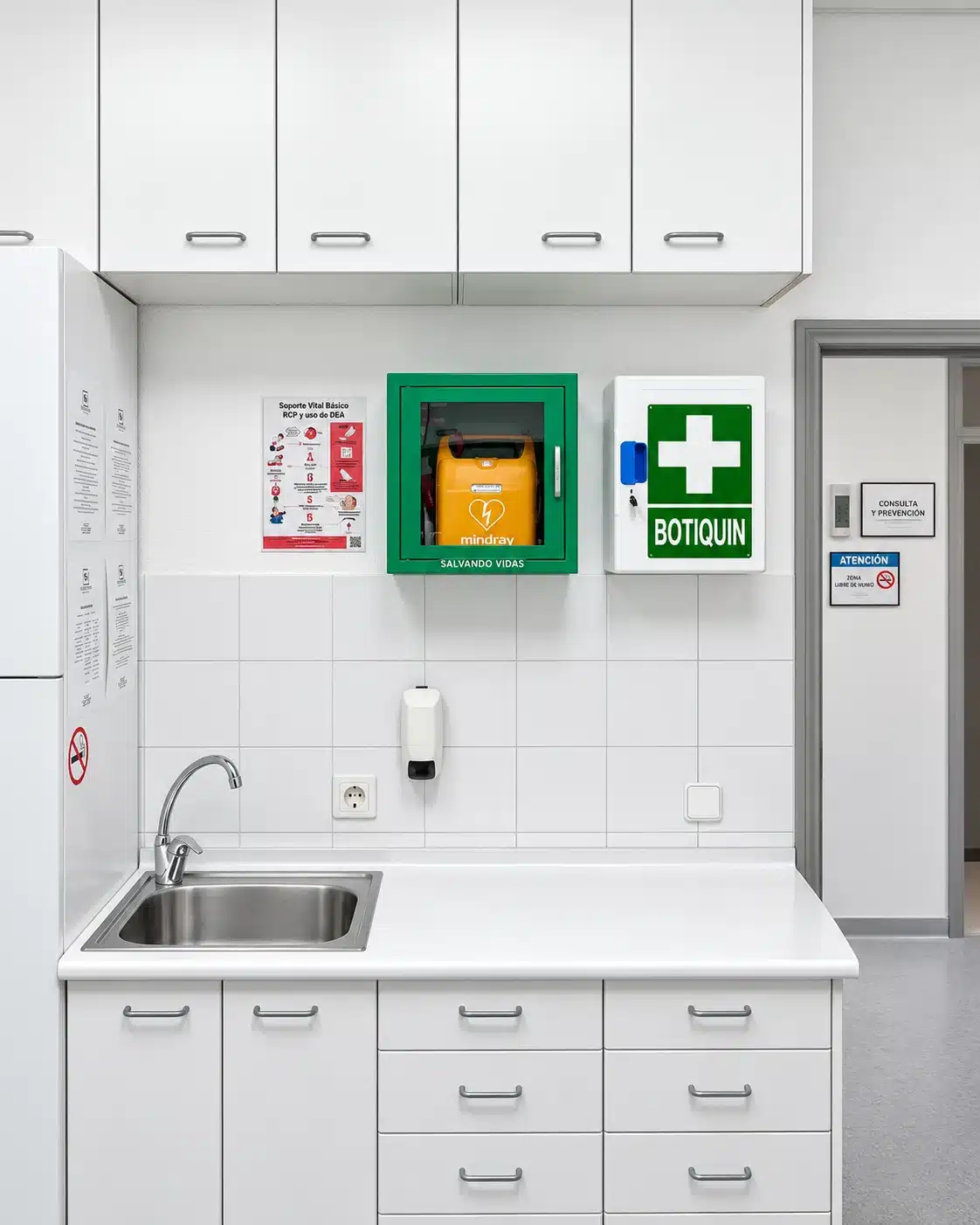 Instalación real de desfibrilador en clínica de Madrid