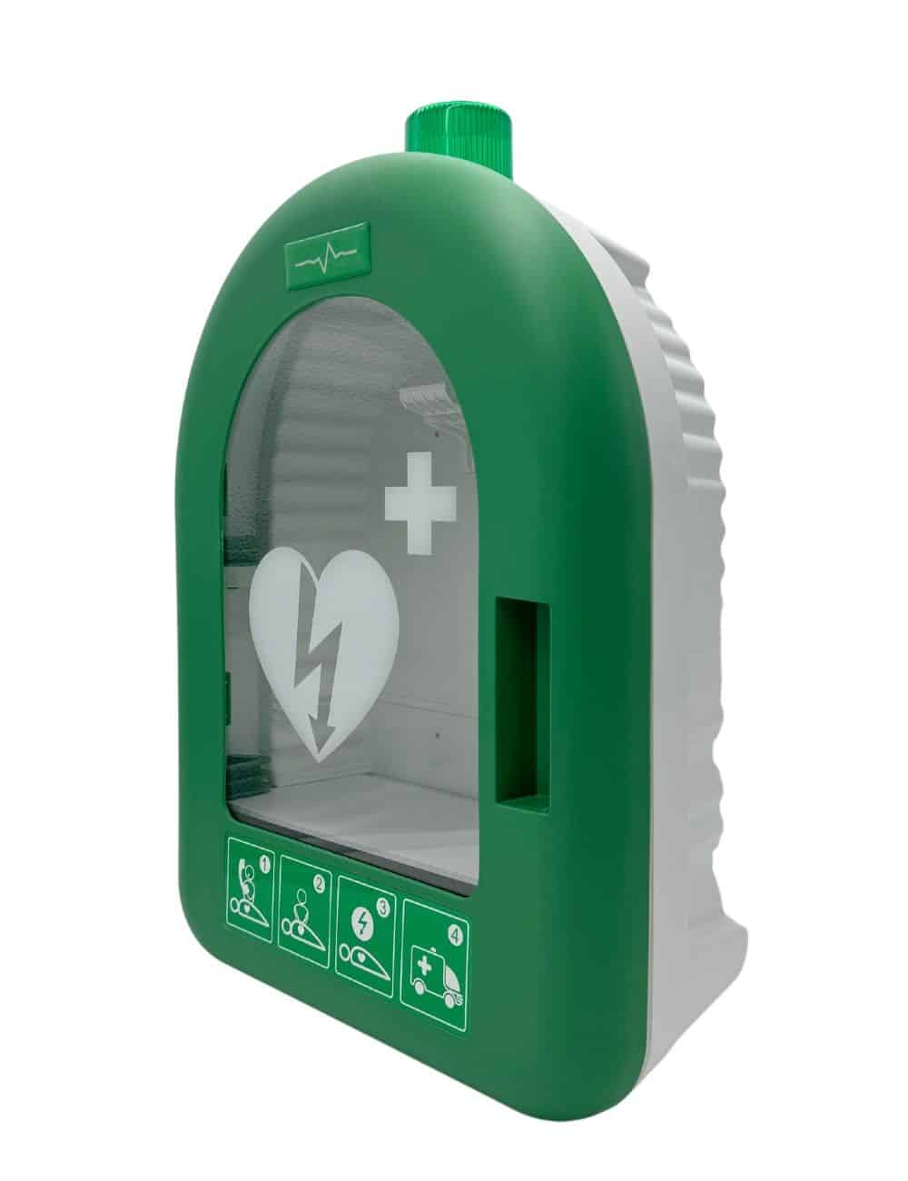 Vitrina para desfibrilador DEA verde con alarma