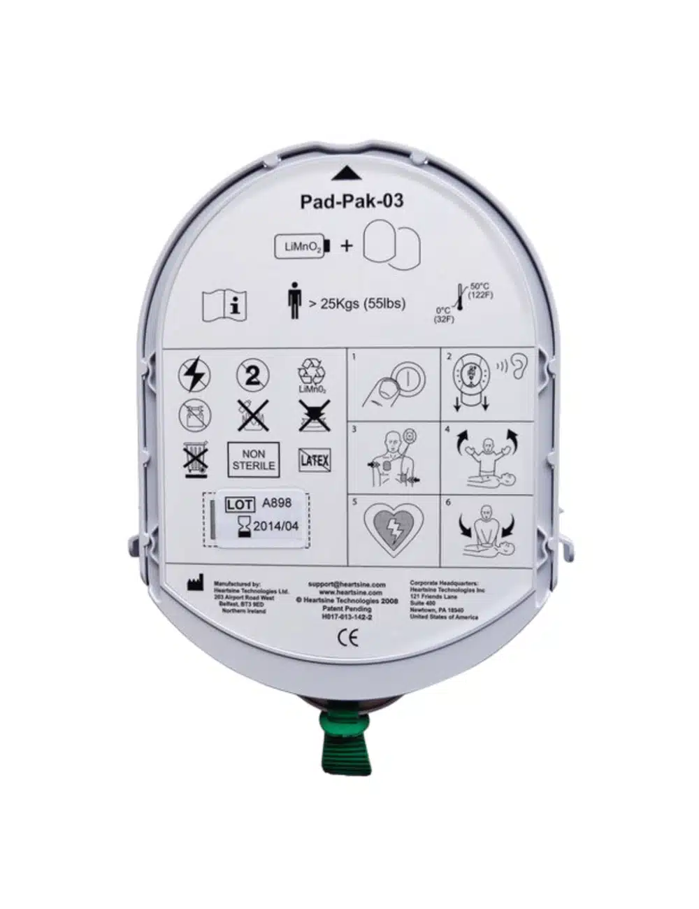 Pad-Pak adulto HeartSine con batería y electrodos